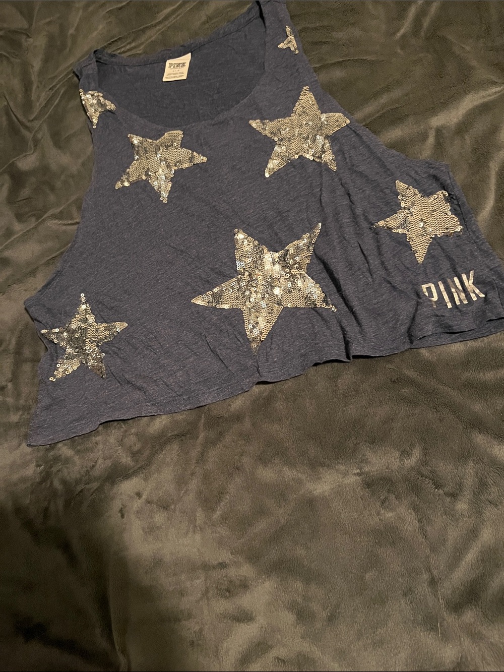 PINK Victoria's Secret Navy Tank Top with Silver Sequin Stars